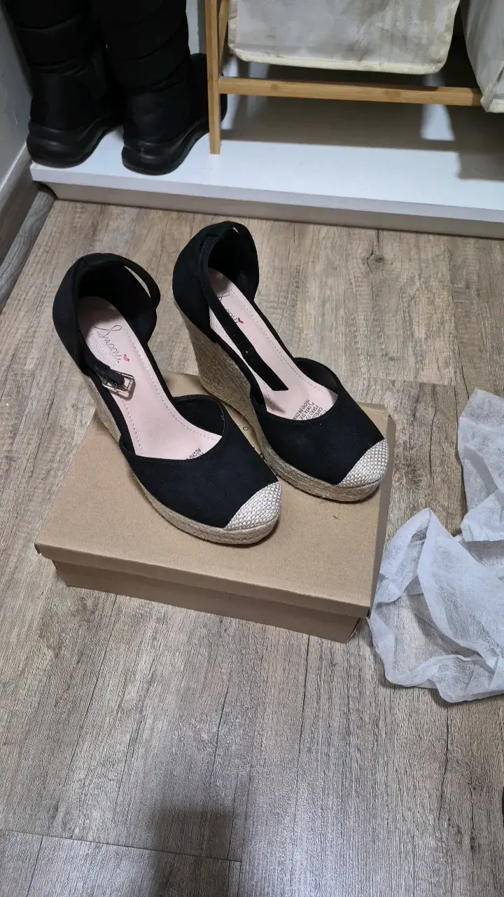 Sandalias de cuña negras con plataforma de yute - 2
