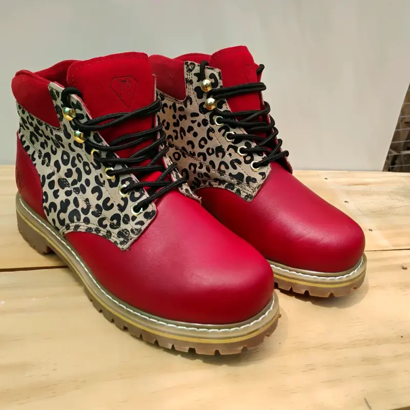 Botines de seguridad, rojas de cuero animal print - 1