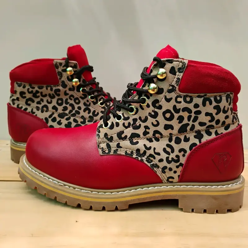 Botines de seguridad, rojas de cuero animal print - 2