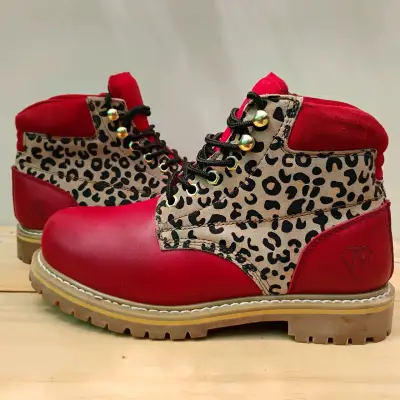 Botines de seguridad, rojas de cuero animal print - miniatura 2