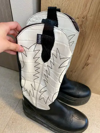 Botas texanas de cuero bicolor para mujer - miniatura 1