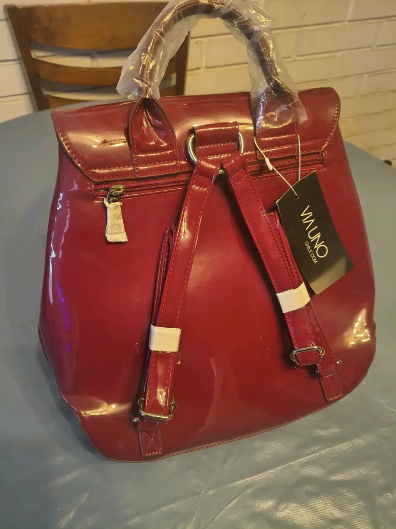 Mochila de cuero rojo Via Uno elegante - 2