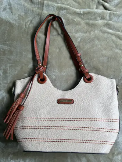 Bolso de mano doble beige con detalles marrones - miniatura 6
