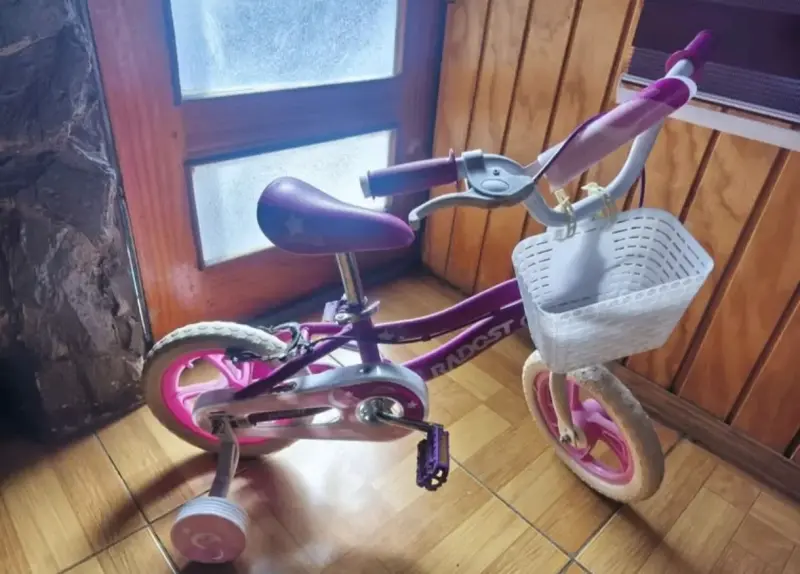 Bicicleta infantil rosa con ruedas de apoyo - 1