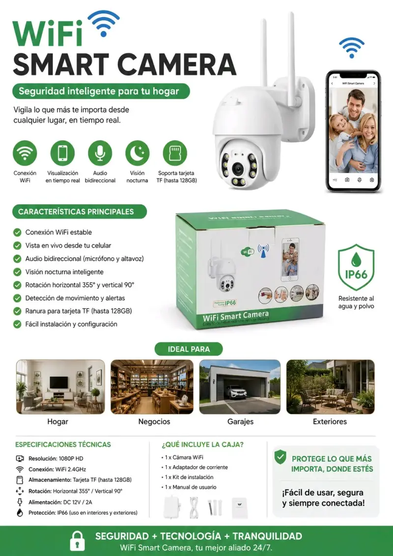 Cámara de Seguridad WiFi con Visión Nocturna