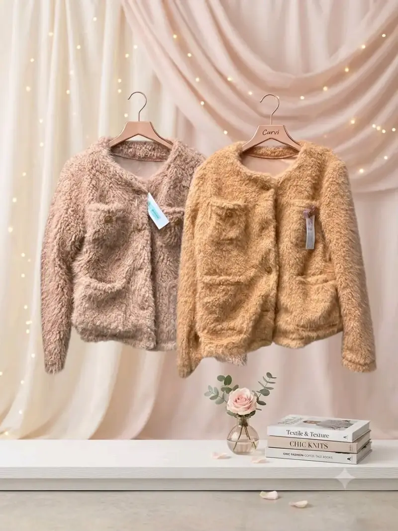Chaquetas de felpa para mujer en tono beige y rosa - 1