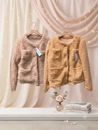 Chaquetas de felpa para mujer en tono beige y rosa - miniatura 1