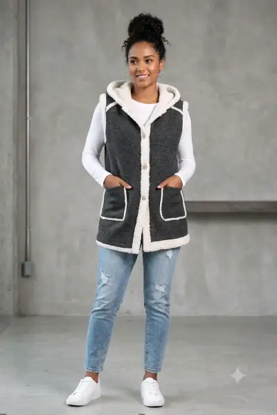Chaleco sin mangas con capucha gris para mujer - miniatura 2