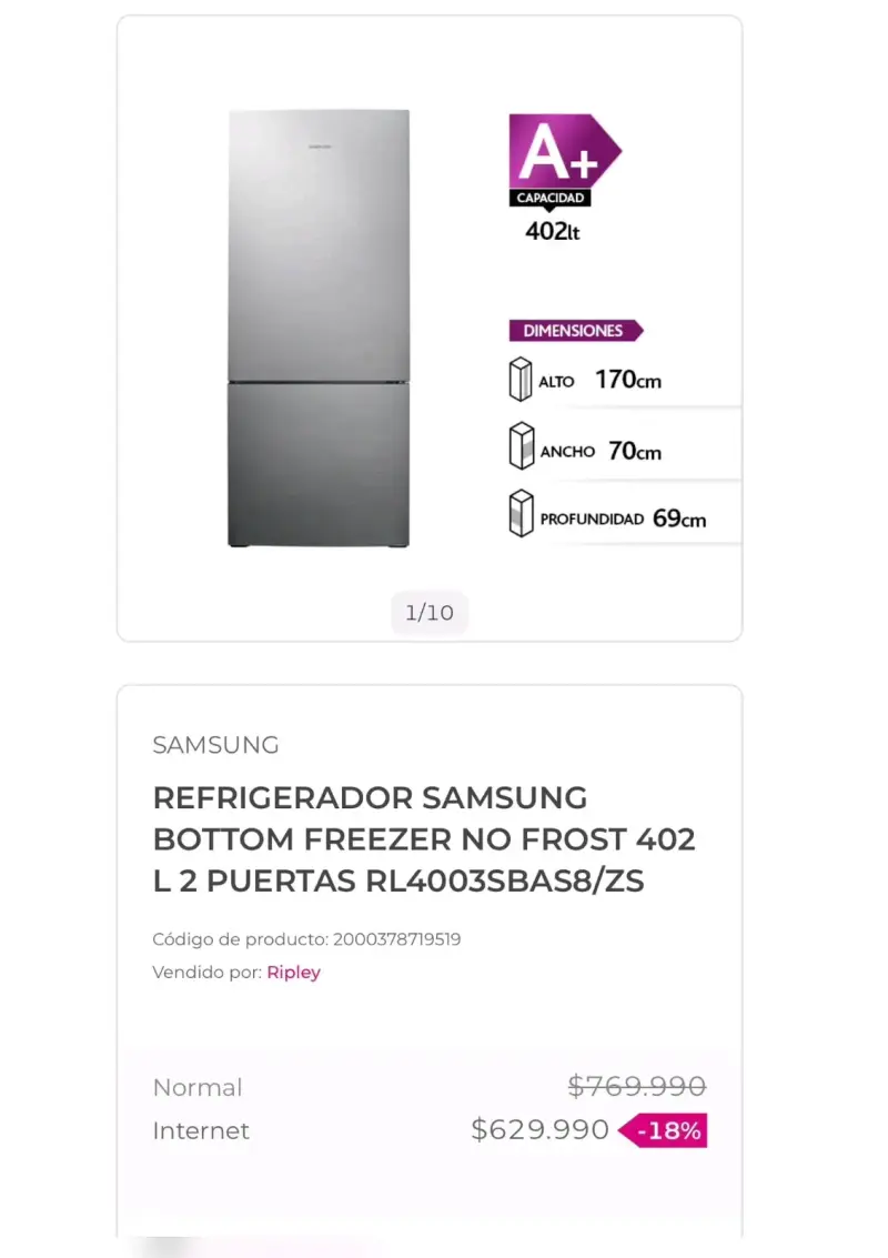 Refrigerador Samsung Bottom Freezer 402L No Frost - 1