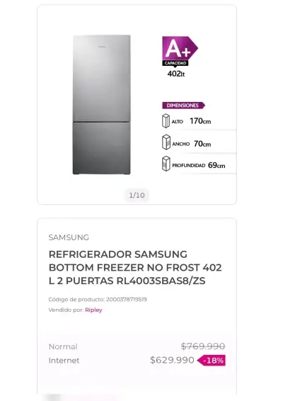 Refrigerador Samsung Bottom Freezer 402L No Frost - miniatura 1