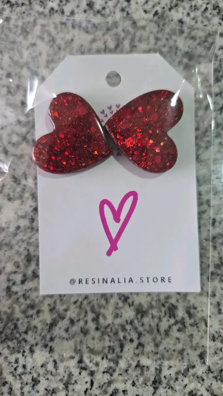Aros de Corazón Rojos con Brillo - 1