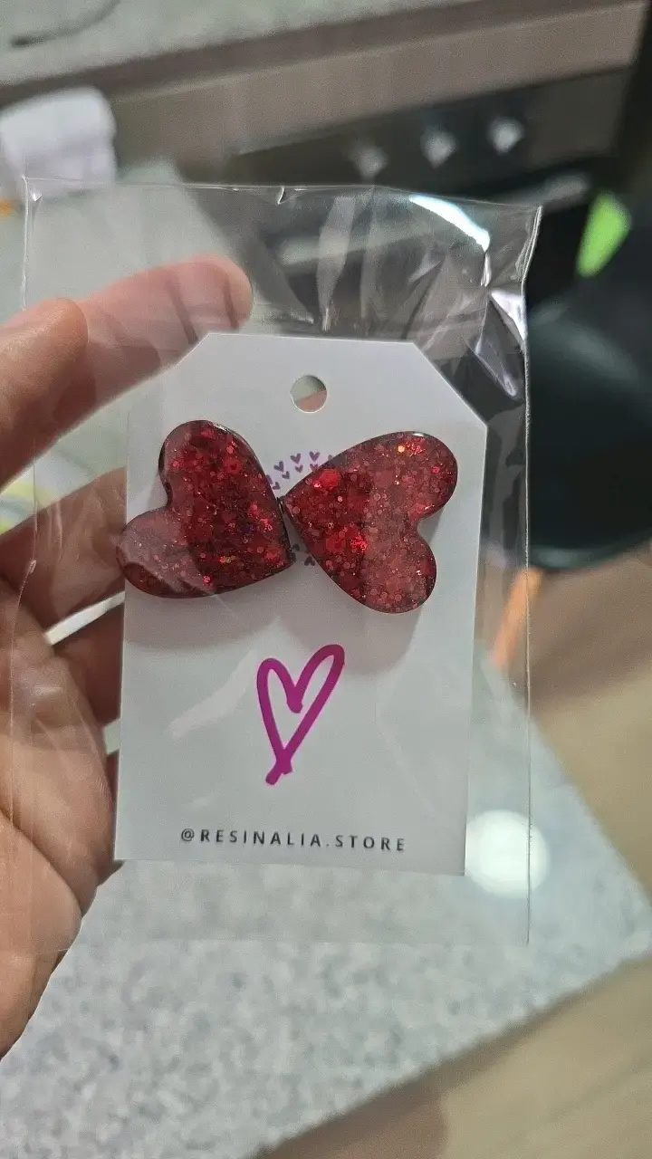 Aros de Corazón Rojos con Brillo - 2