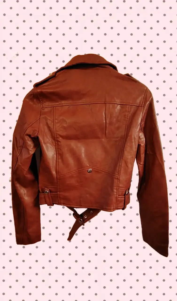Chaqueta de cuero terracota estilo biker - 2