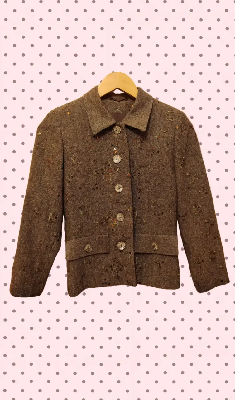 Chaqueta de lana marrón con bordados - 1