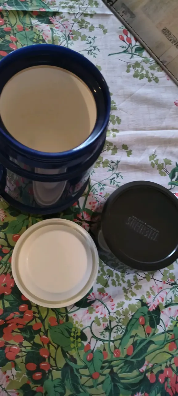 Termos de plástico rojo y azul con tapa - 2