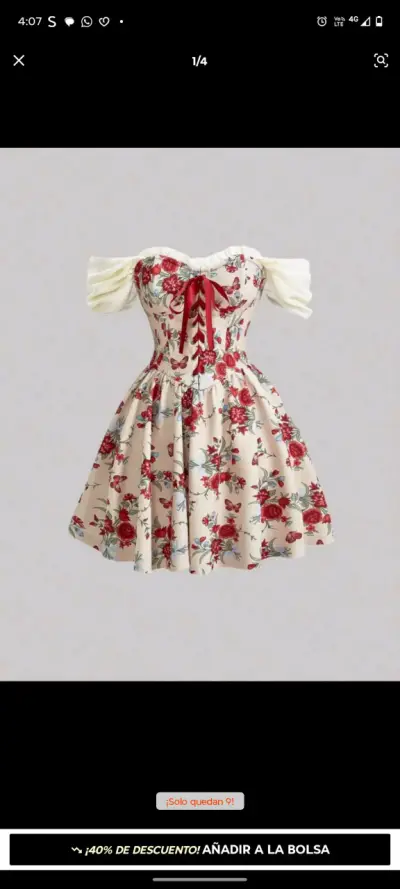 Vestido corto floral con mangas abullonadas - miniatura 1