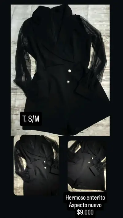 Enterito negro con mangas de tul Talla S/M - miniatura 1