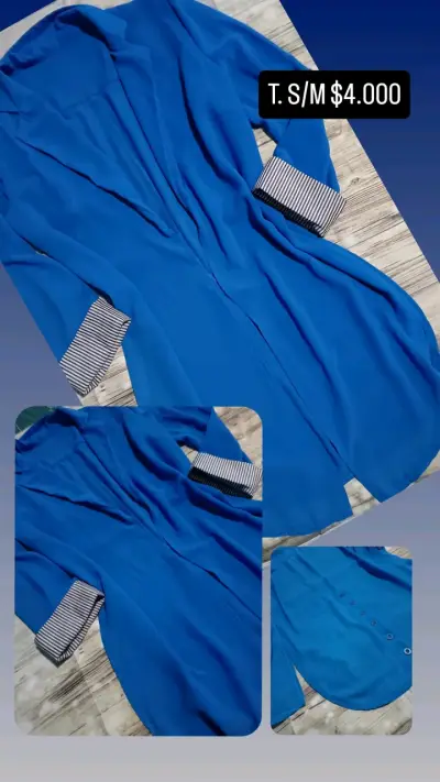 Tapado azul con puños a rayas para mujer - miniatura 1