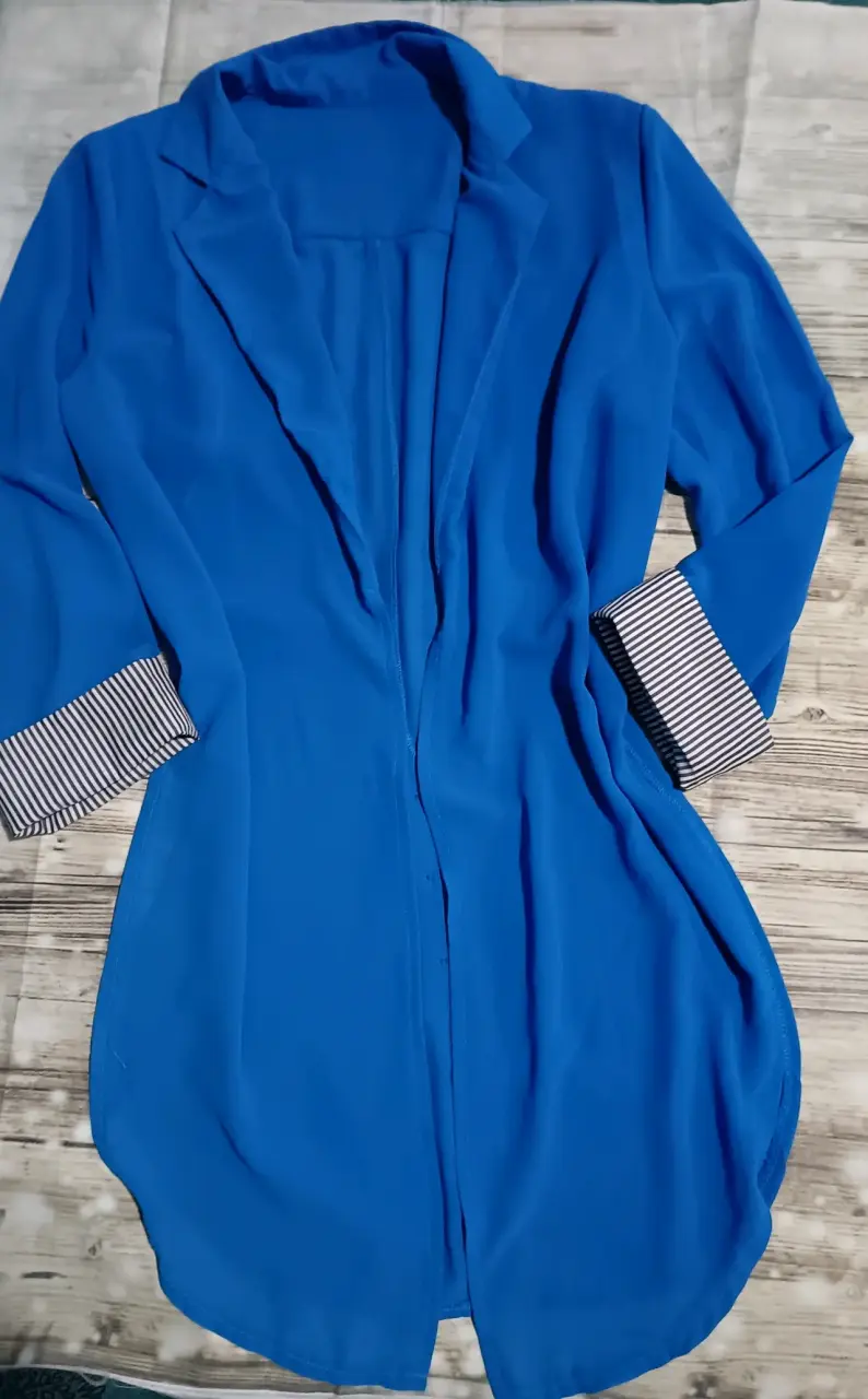 Tapado azul con puños a rayas para mujer - 3