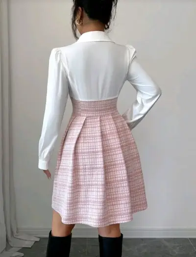 Vestido corto blanco y rosa con cintura alta - miniatura 2
