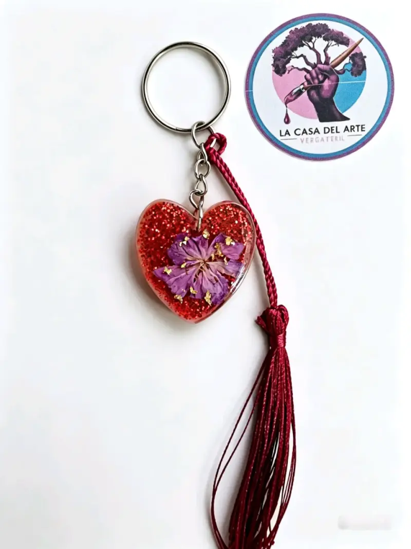 Llavero Corazón Rojo con Flor y Borla - 2