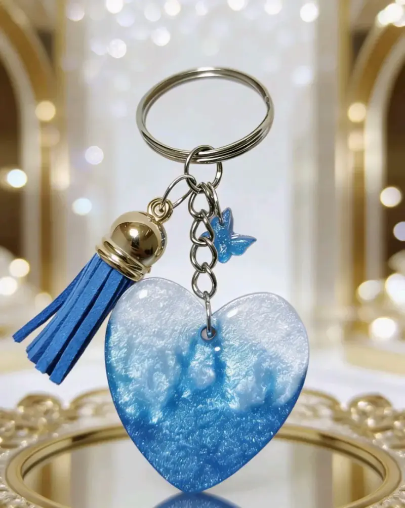 Llavero Corazón Azul con Borla Decorativa - 1