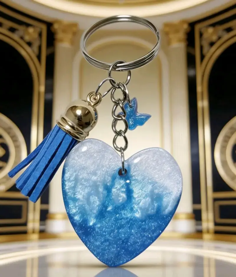 Llavero Corazón Azul con Borla Decorativa - 2
