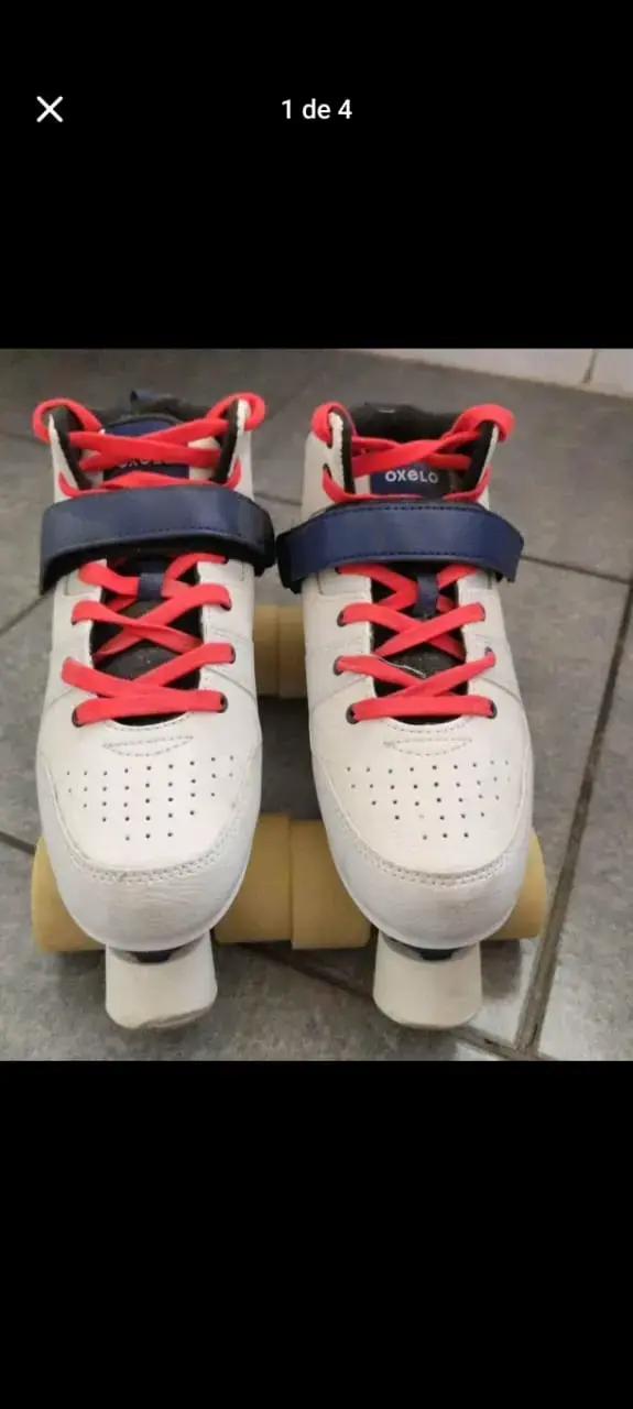 Patines de cuatro ruedas Oxelo blancos con cordones rojos - 2