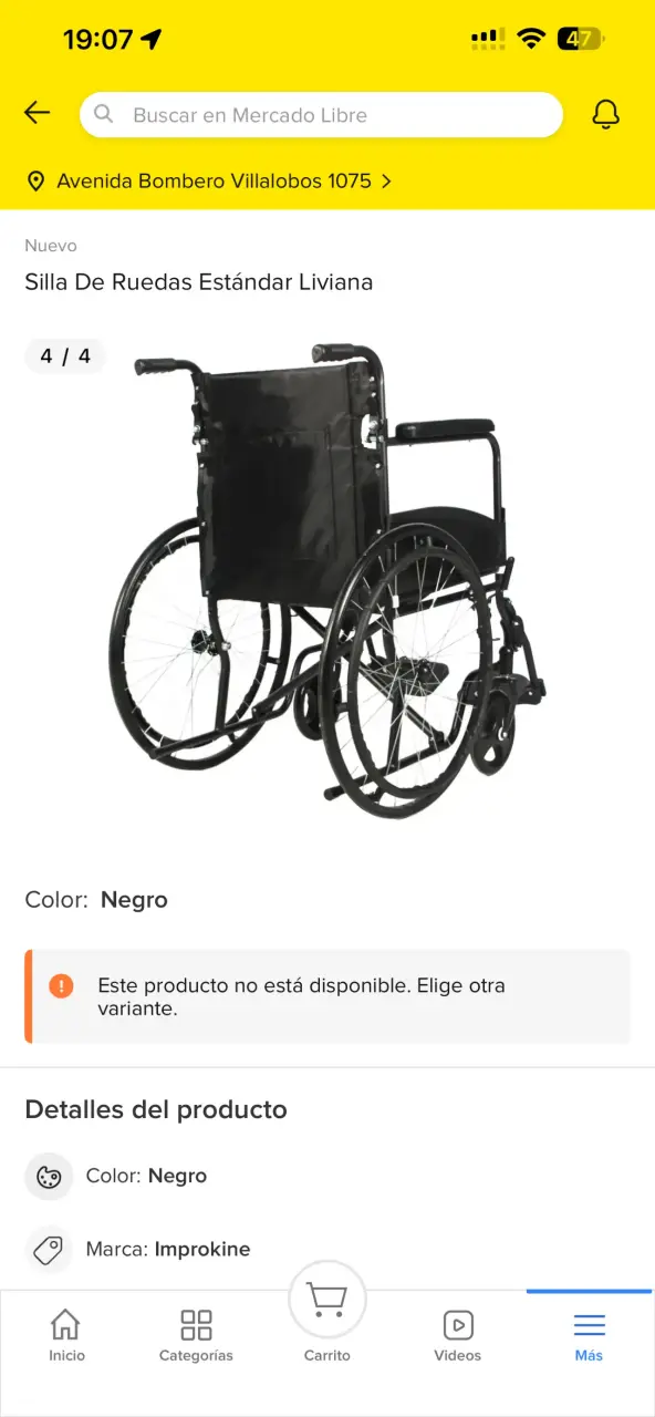 Silla de Ruedas Estándar Liviana Negra Improkine - 1