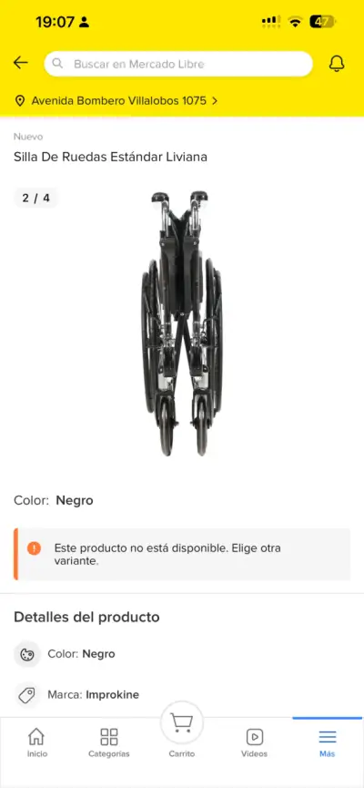 Silla de Ruedas Estándar Liviana Negra Improkine - miniatura 3