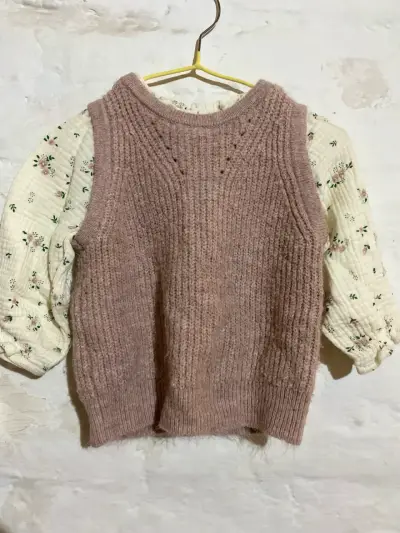 Chaleco tejido rosa para niña 24 meses - miniatura 1