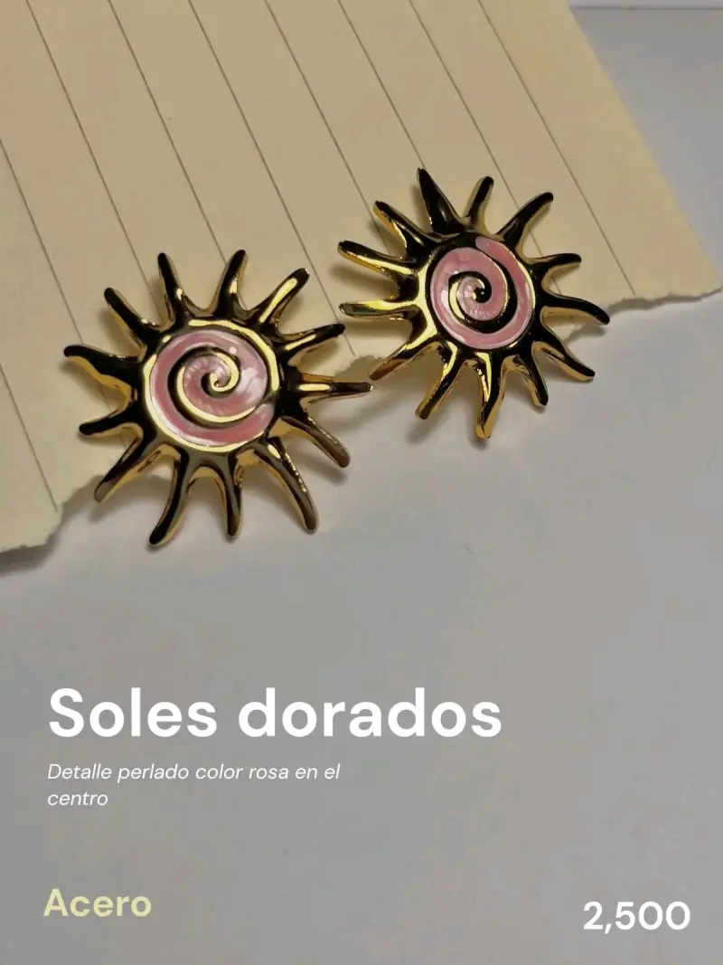 Aros Soles Dorados con Detalle Rosado