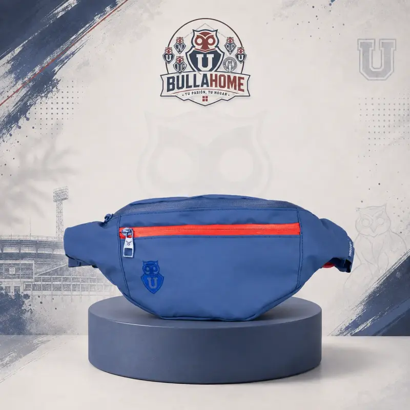 Riñonera azul con logo de equipo deportivo