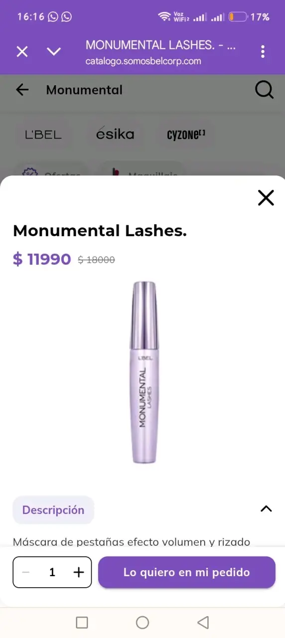 Máscara de Pestañas L'Bel Monumental Lashes