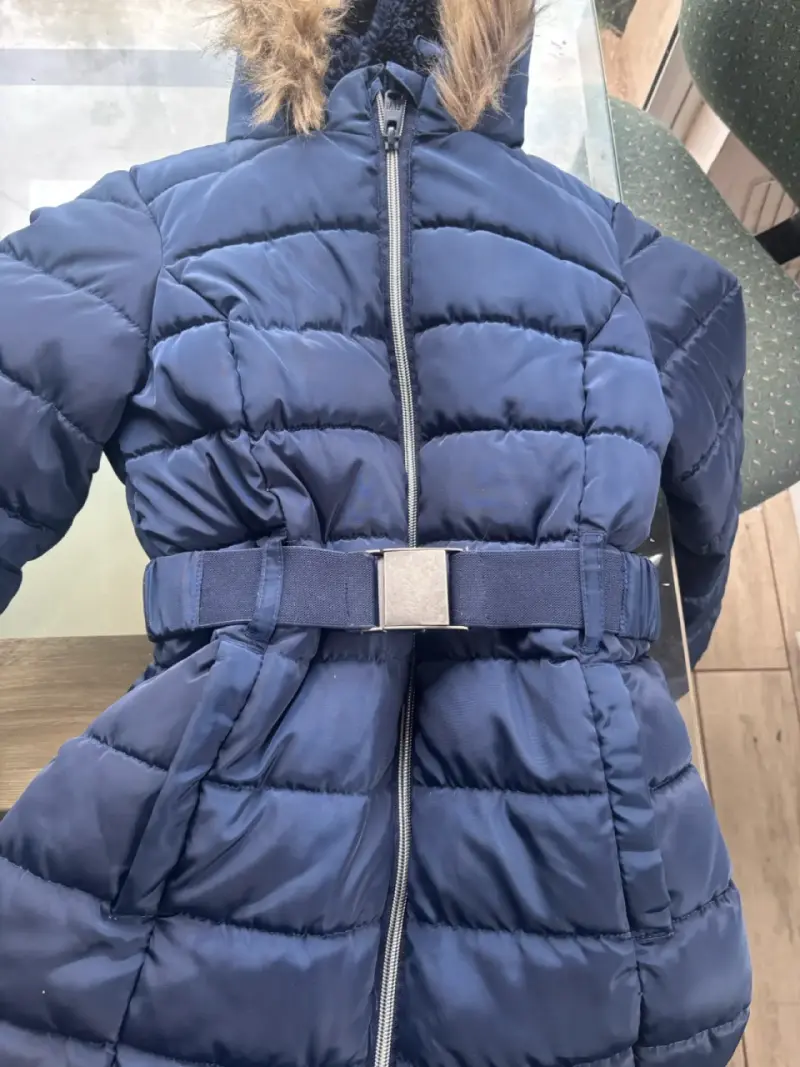 Parka de invierno azul con capucha de piel sintéti - 2