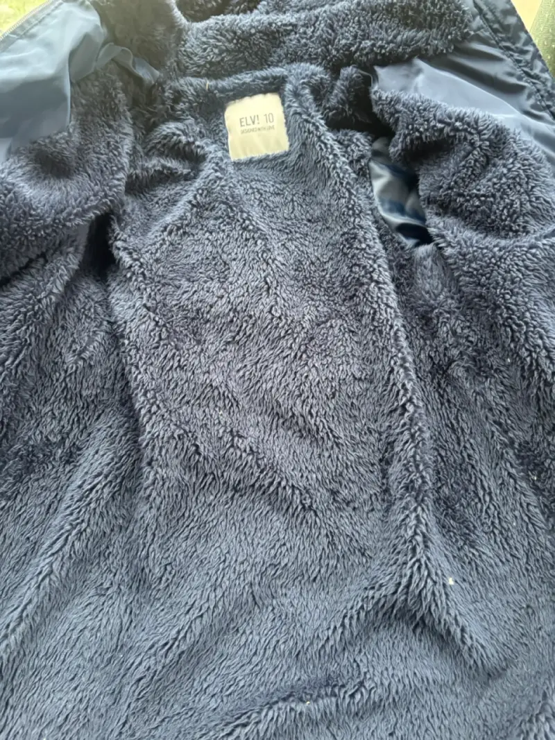 Parka de invierno azul con capucha de piel sintéti - 5