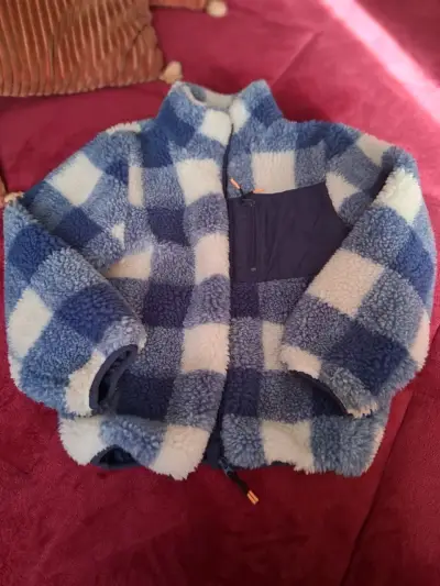 Chaqueta de lana a cuadros azul y blanco para niños - miniatura 1
