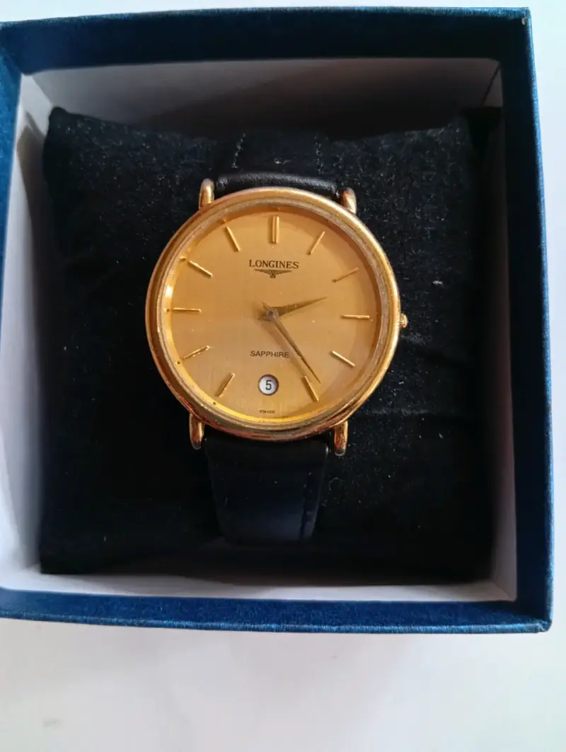 Reloj Longines de oro con correa de cuero - 1