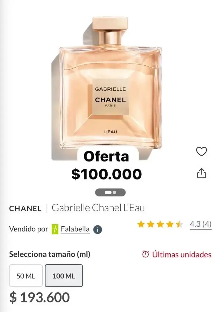 Perfume Chanel Gabrielle L'Eau 100 ml en oferta
