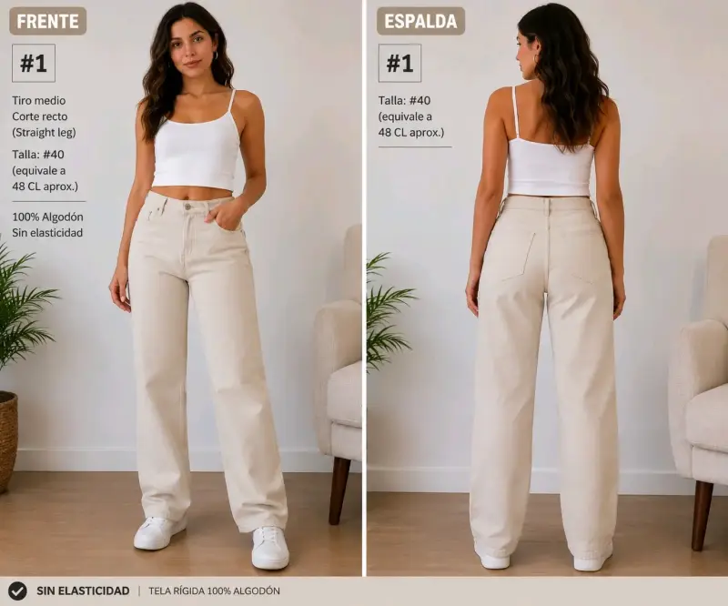 Pantalones rectos de algodón talla 40 beige