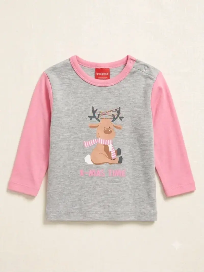 Polera de bebé navideña gris y rosada