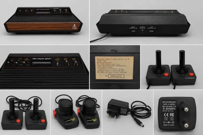 Consola Atari 2600 con controles y adaptador