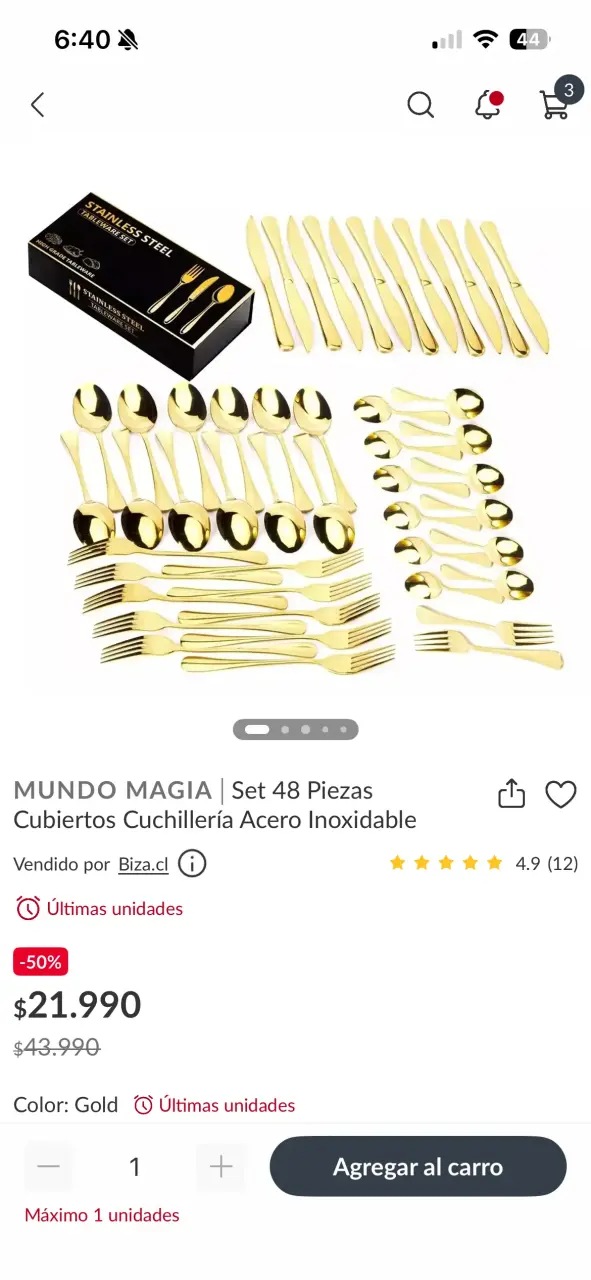 Set de Cubiertos de Acero Inoxidable Dorado 48 Piezas - 1