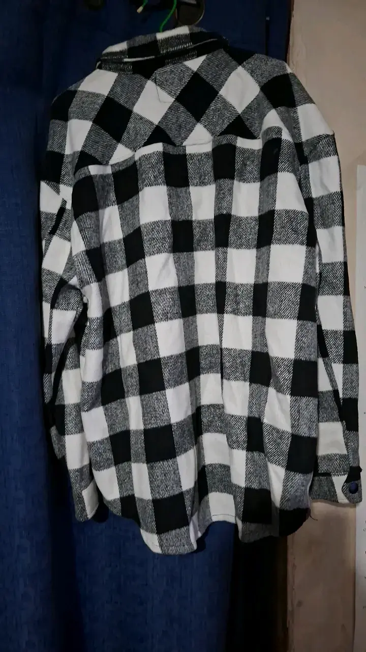 Camisa de franela a cuadros blanco y negro - 2