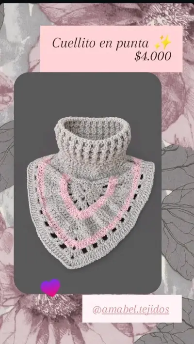 Cuellito tejido en punta gris y rosa - miniatura 1