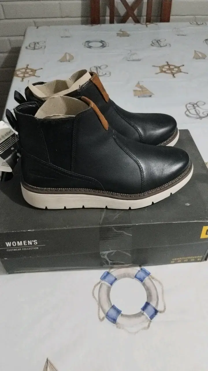 Botines de cuero negro para mujer CAT - 2