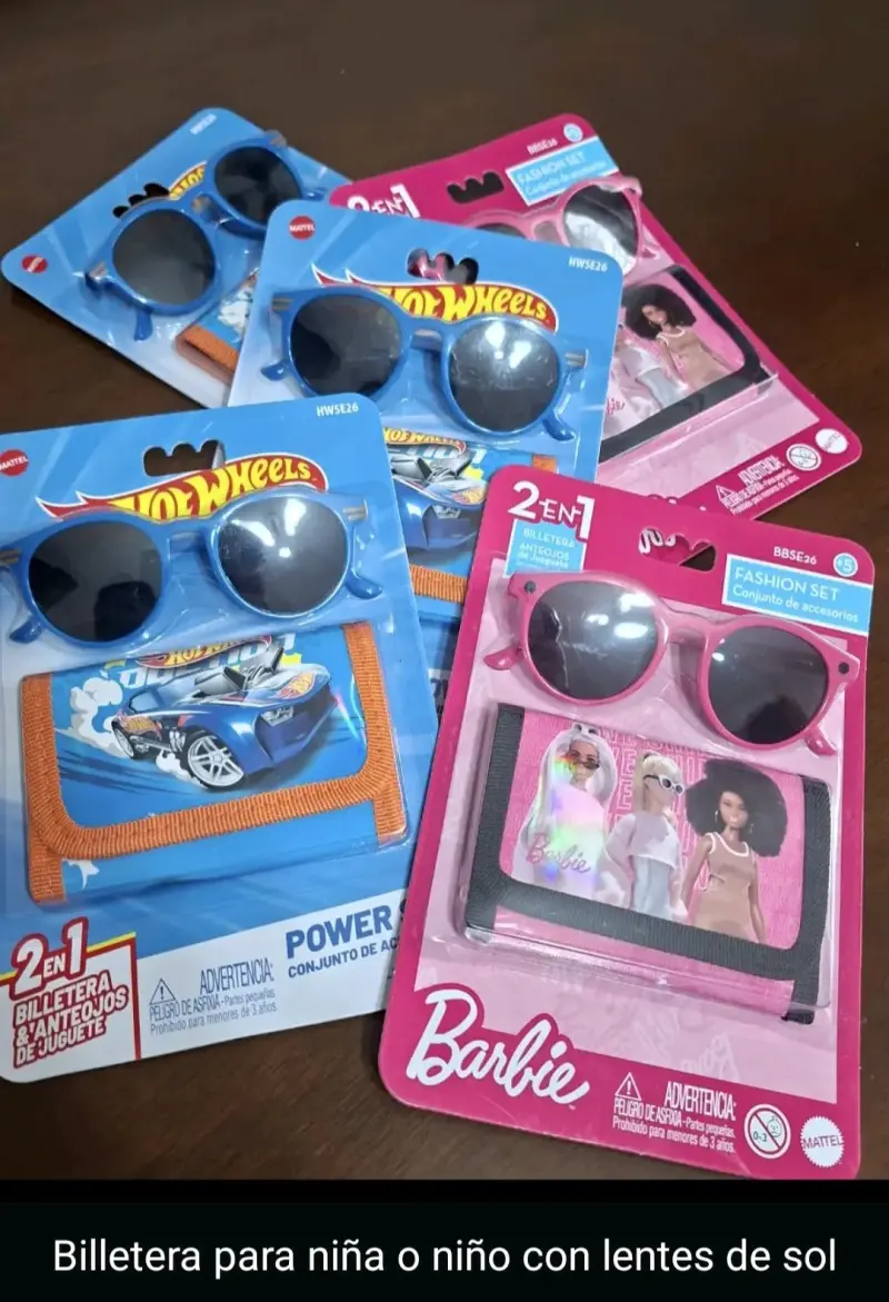Set de billetera y lentes de sol para niños Hot Wheels y Barbie