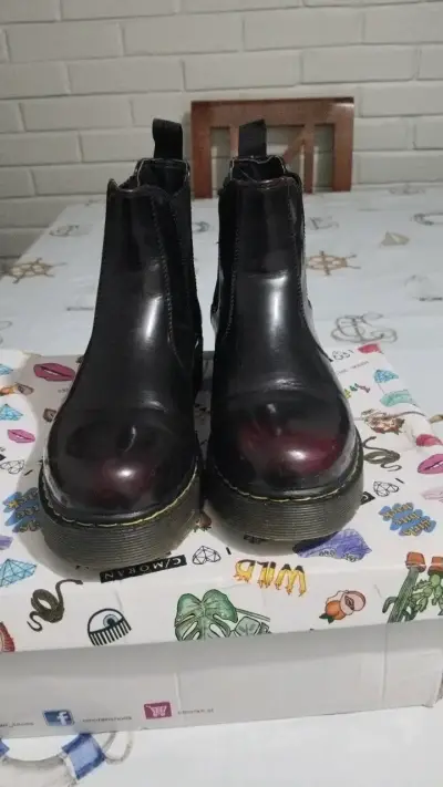 Botines de cuero burdeo con suela gruesa - miniatura 1
