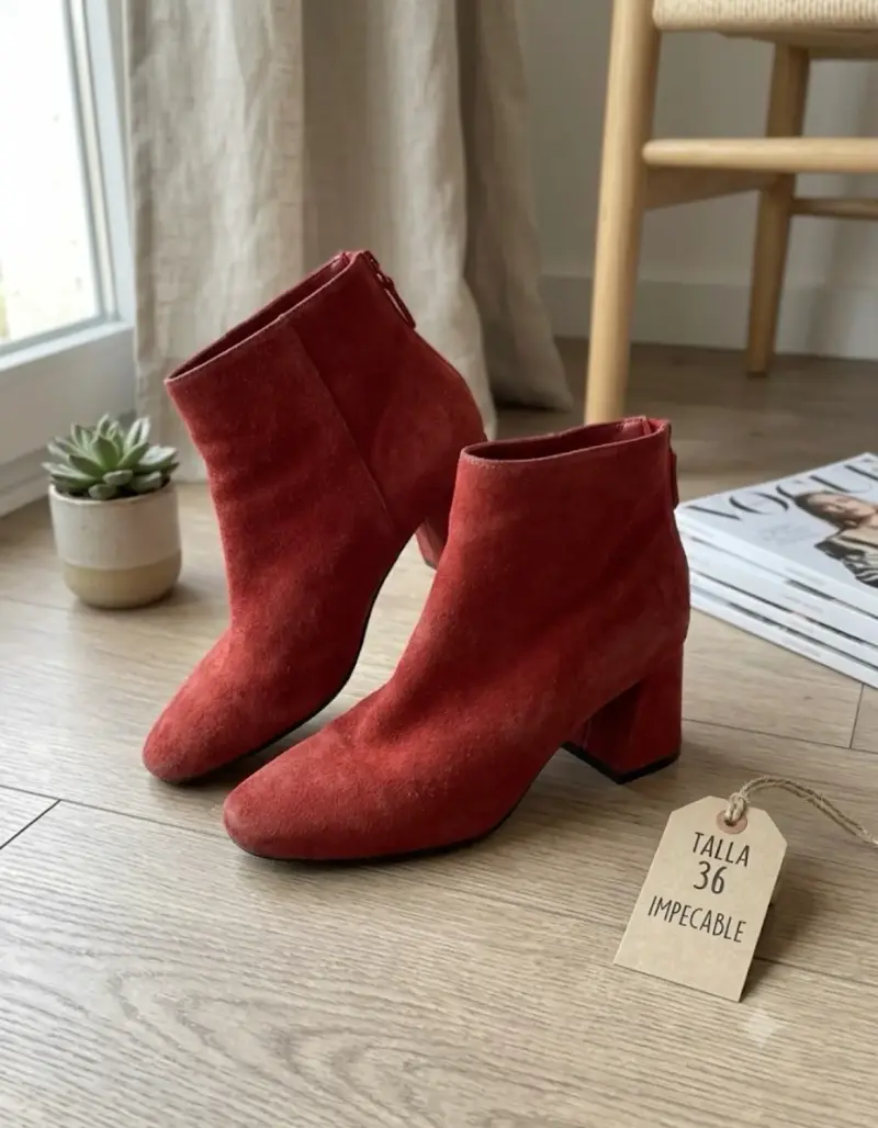 Botines de gamuza rojos talla 36 impecables