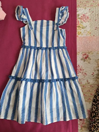 Vestido de niña a rayas azul y blanco - miniatura 1